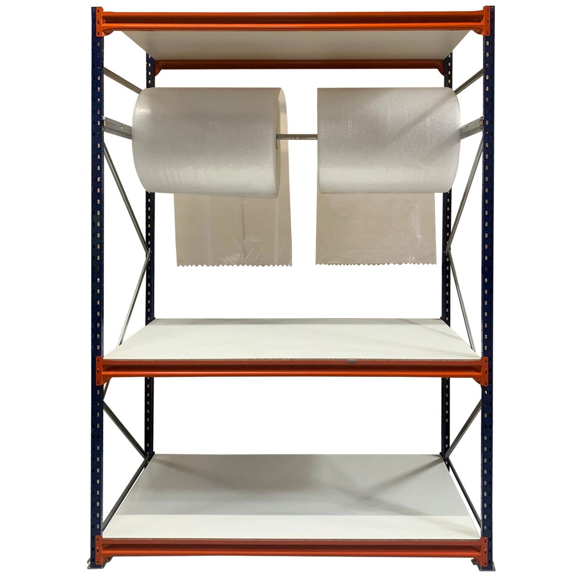 RackZone Industrial Packing Station with 3 levels, timber & hanging rail.