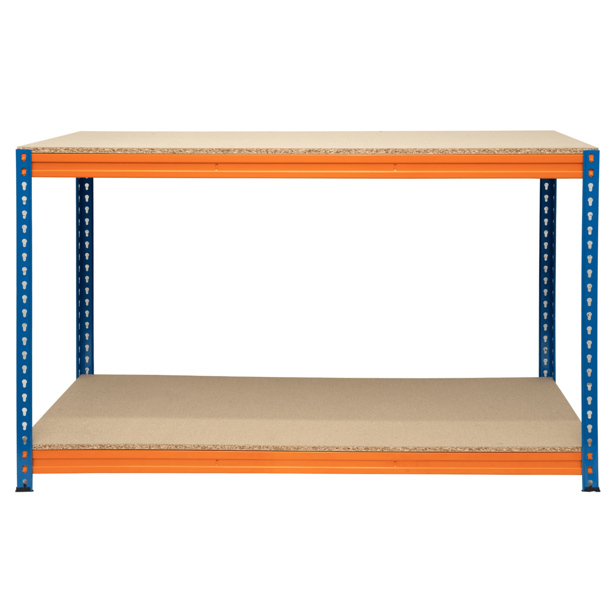 RackZone Value Workbench, Orange/Blue, 2 Levels, 1500w x 600d, 400kg capacity.