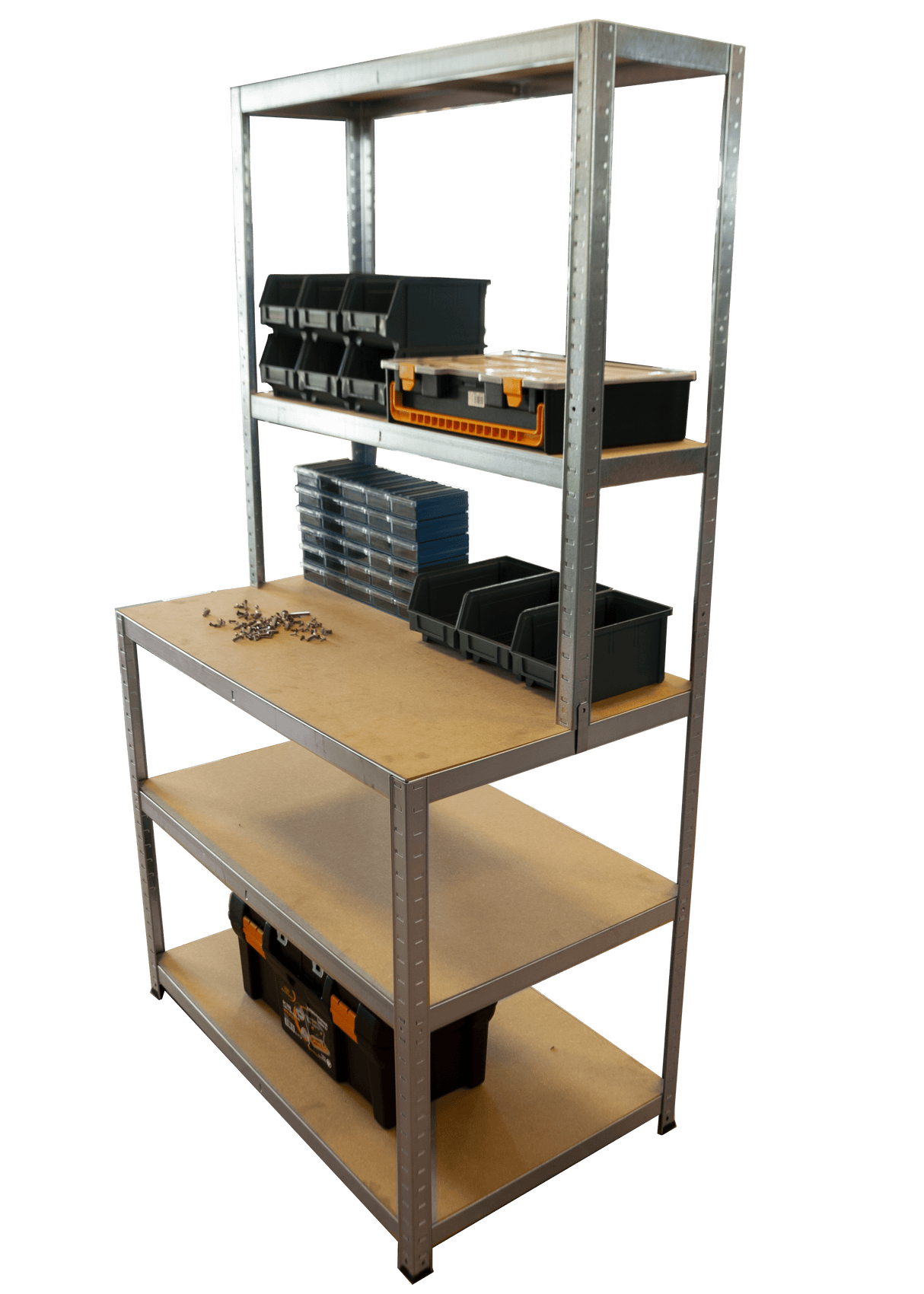 RackZone Value Workbench 1000w x 600d/300d x1860h with 5 levels on display.