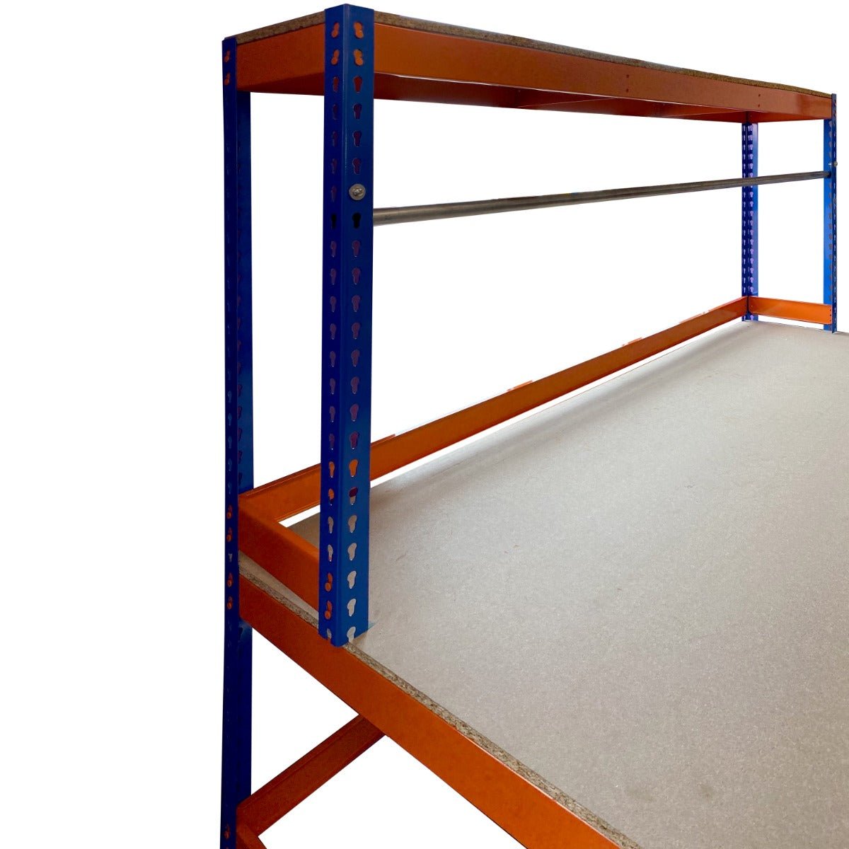RackZone Value Workbench, orange/blue, 1800x1800x900mm, 15mm chipboard, 300kg.