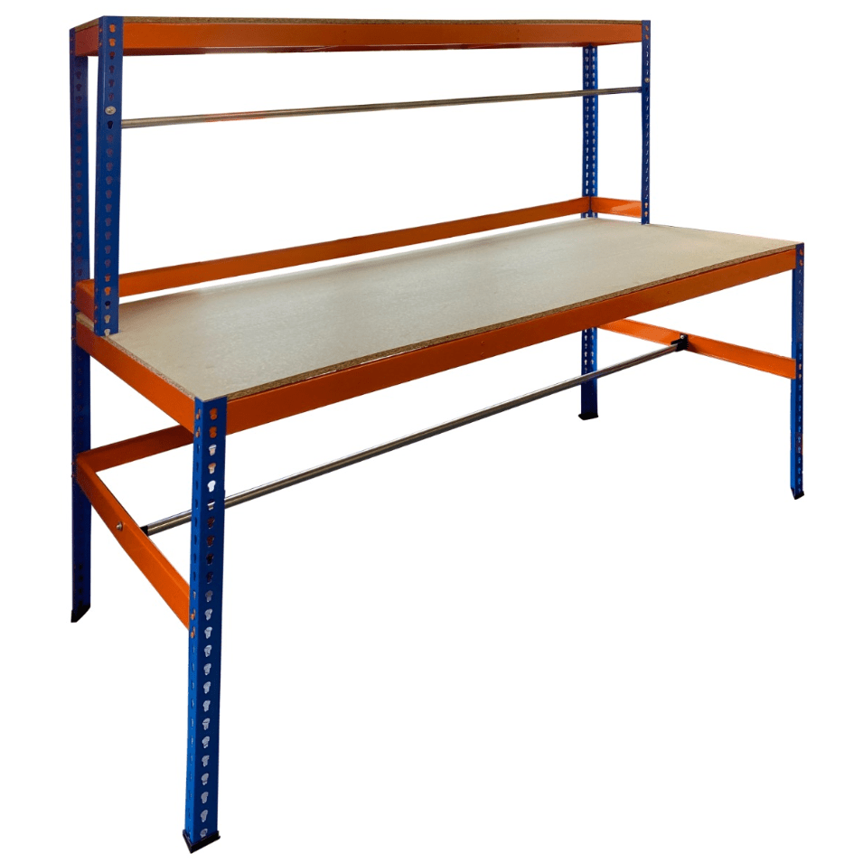 RackZone Value Workbench, orange/blue, 1800x1800x900mm, chipboard, 300kg.