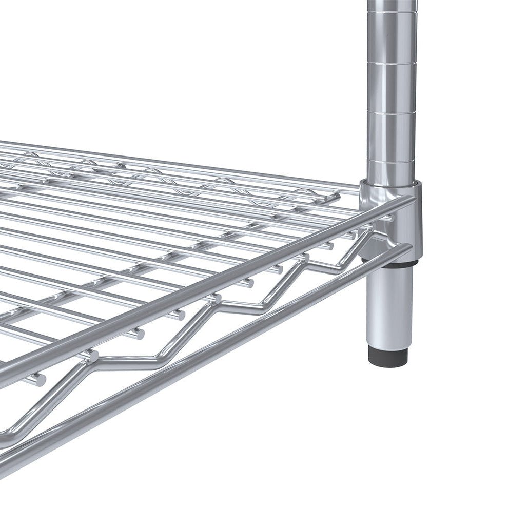 Close-up of RackZone Wire Chrome Shelving 1818h x 1212w x 458d, 4 levels.