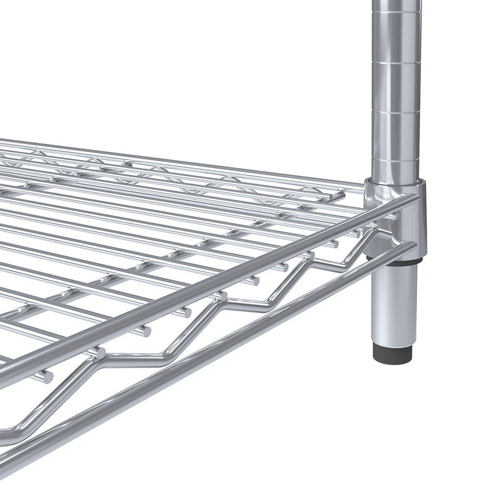 Close-up of RackZone Wire Chrome Shelving, 4 Level, 300kg UDL.