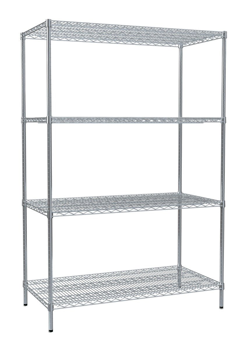 RackZone Wire Chrome Shelving 4-Level, 300kg UDL, adjustable shelves.