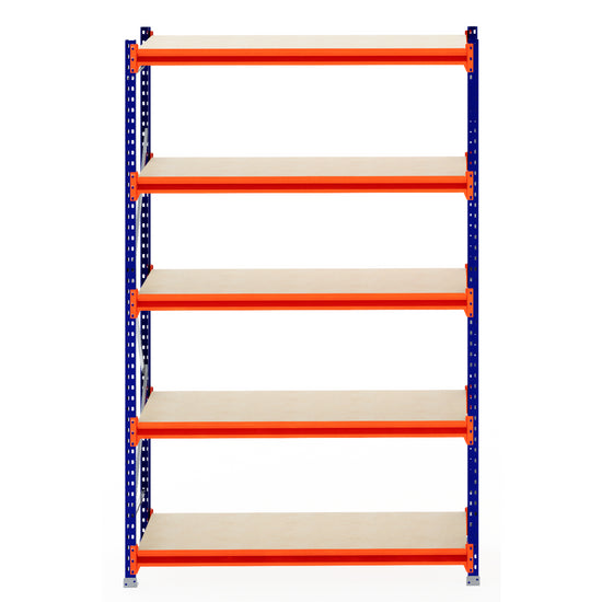 RackZone Longspan Shelving Starter with 5 timber shelves shown on white background.