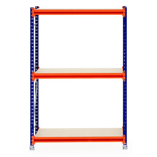 RackZone Longspan Shelving 600mm Starter with three timber shelves, front view.