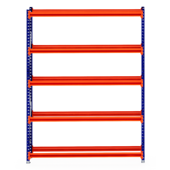RackZone Tyre Racking 400mm Depth Starter, five orange shelves, blue frame.