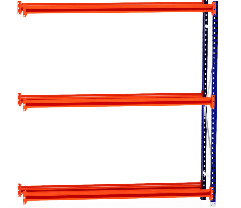Three RackZone Tyre Racking shelves on blue frame, no items displayed.