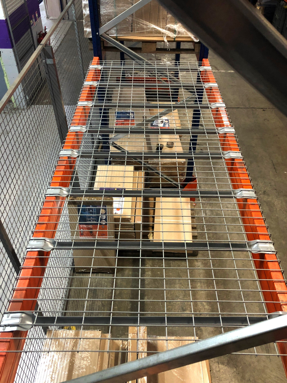 RackZone Wire Mesh Decking 1350w x 1100d on a storage rack seen from above.