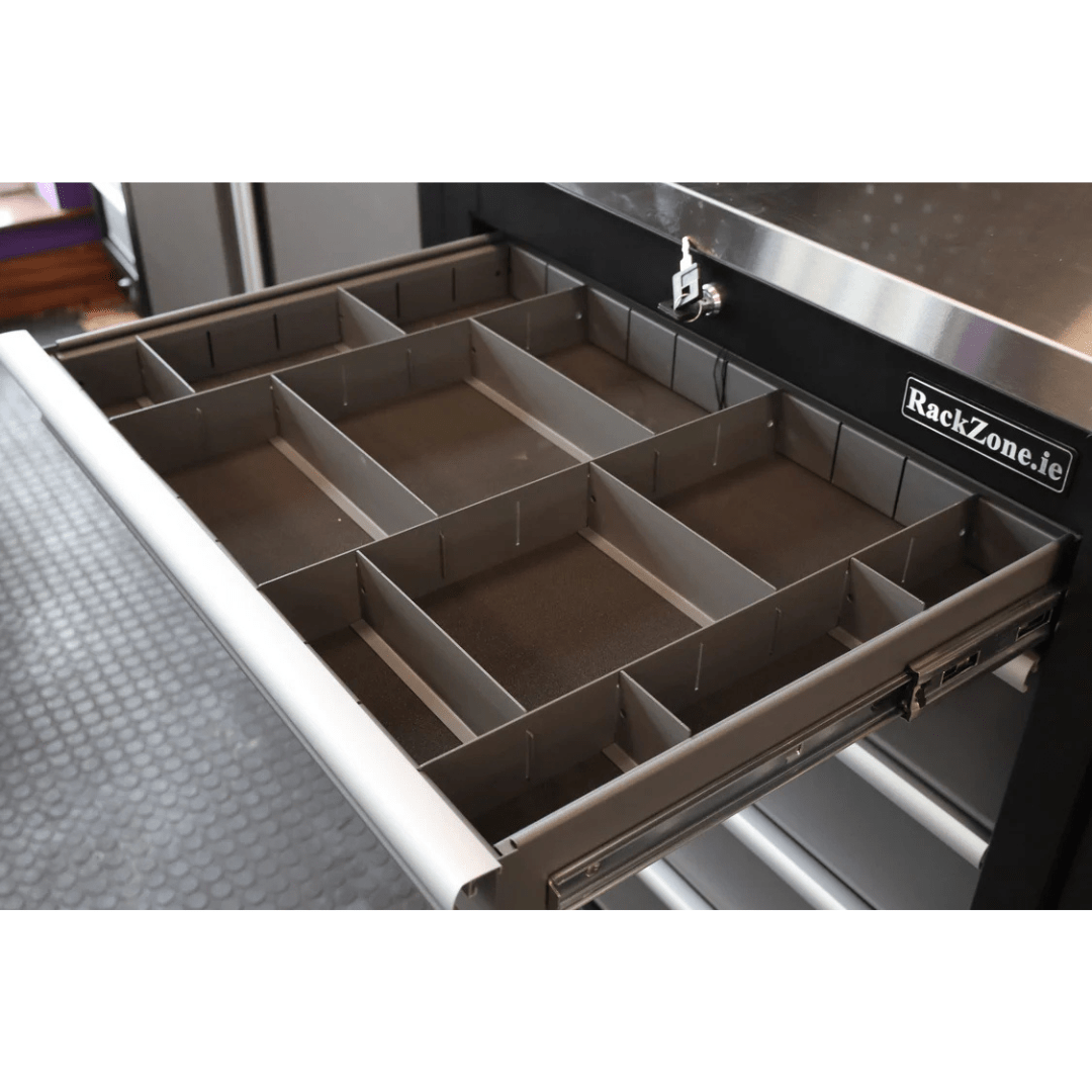 RackZone Modular Workstation Drawer Dividers for small drawers, customizable.
