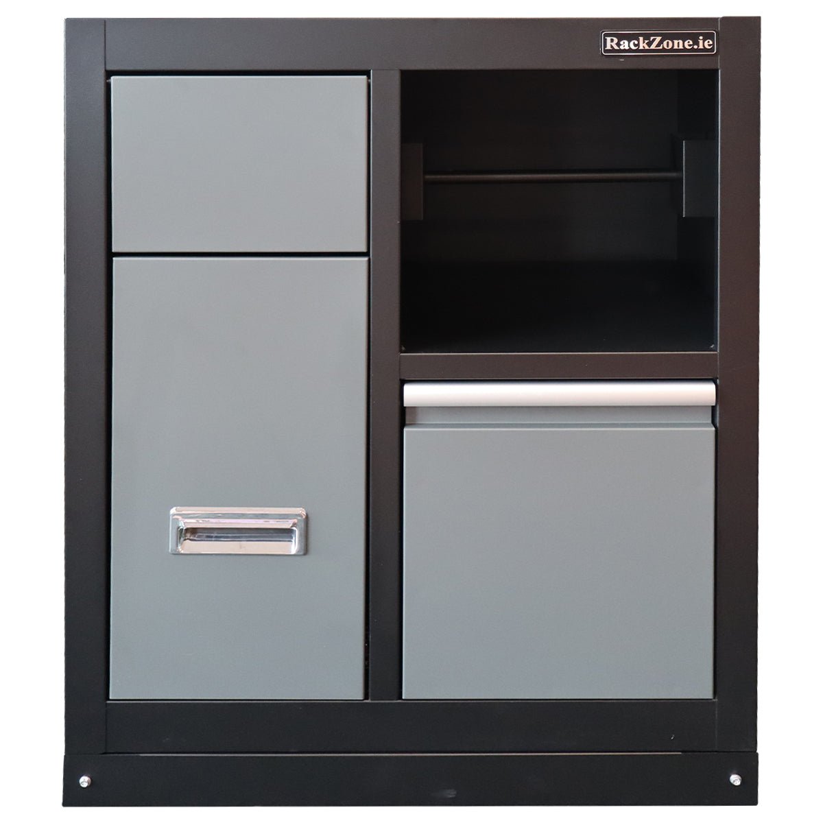 RackZone Modular Workstation Base Cabinet with dustbin & paper towel holder.