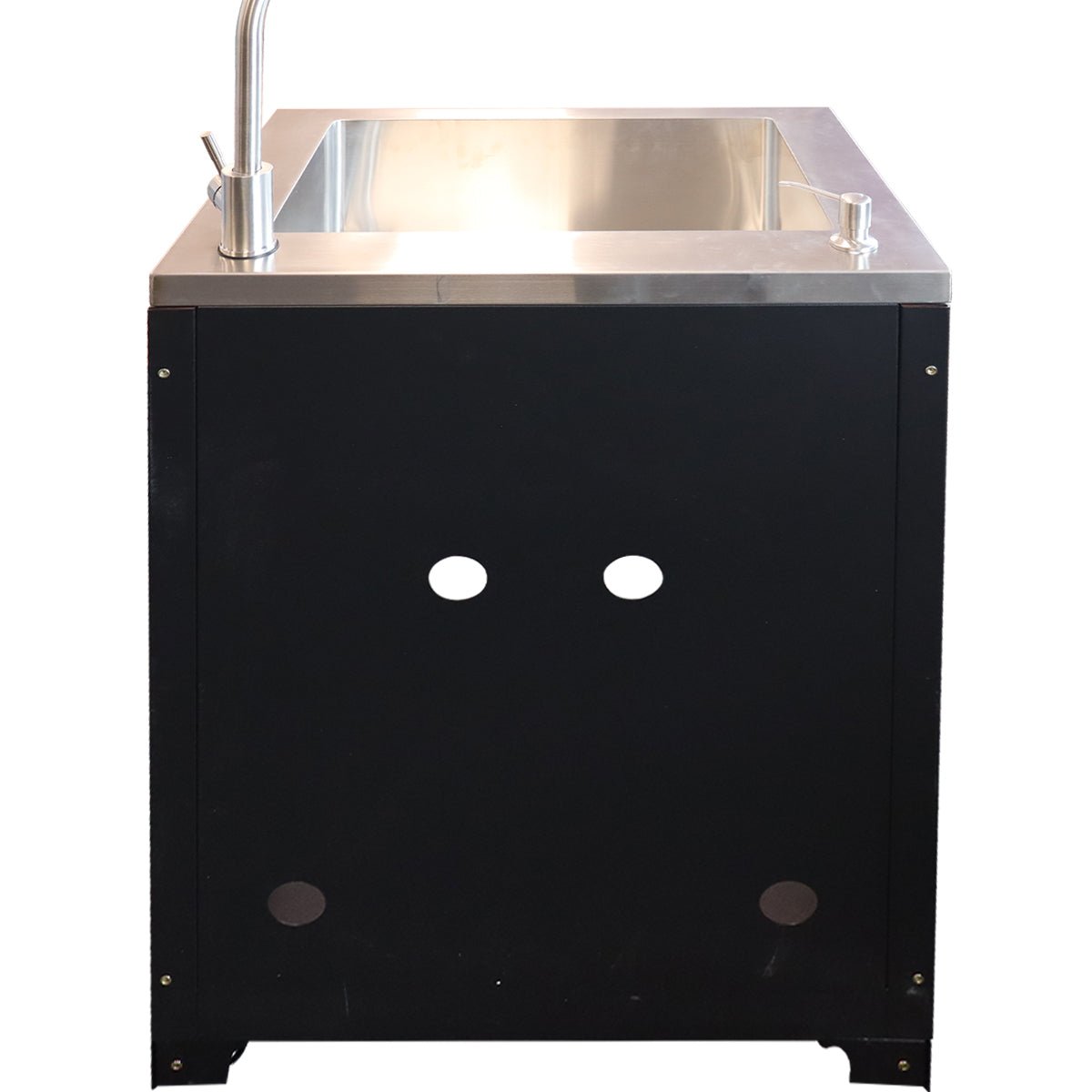 RackZone Modular Workstation Base Cabinet with Stainless Sink & Tap, front view.