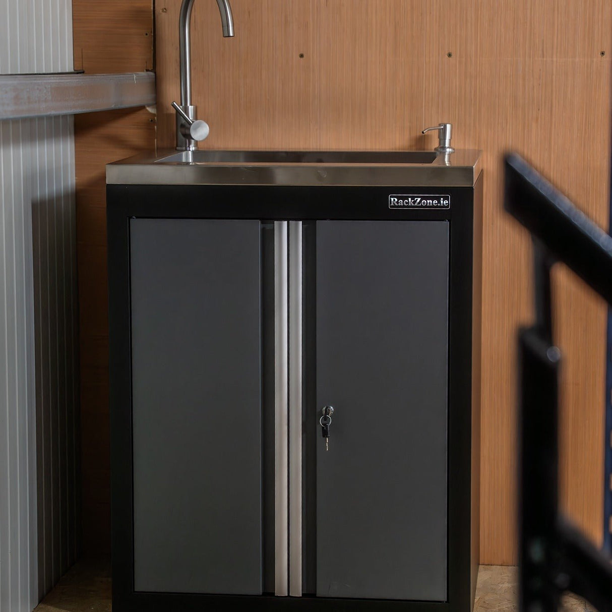 RackZone Modular Workstation Base Cabinet with Stainless Sink & Tap.