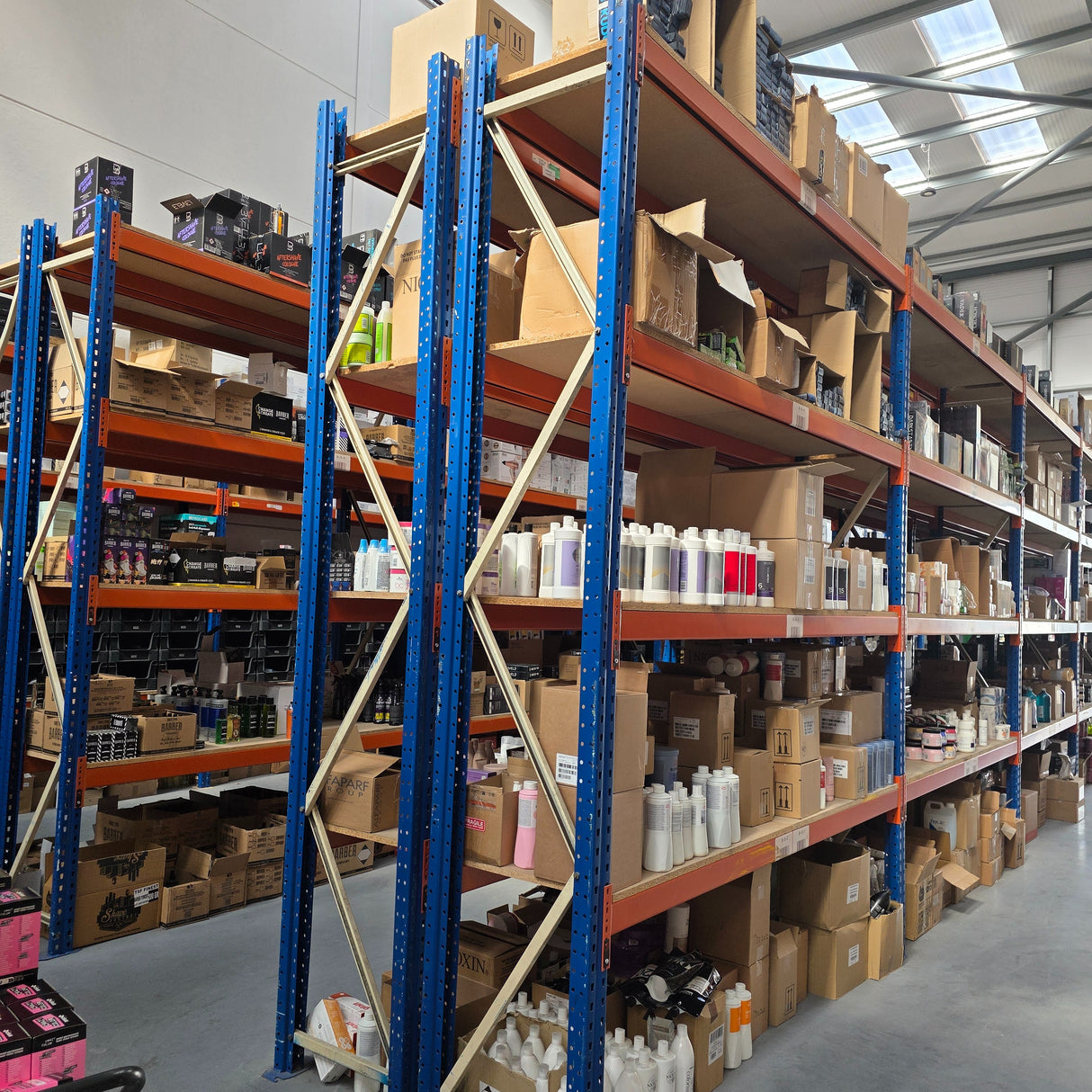 RackZone Longspan Shelving 400mm with laminated timber extender in storage.