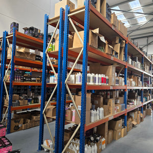 RackZone Longspan Shelving 400mm with laminated timber extender in storage.