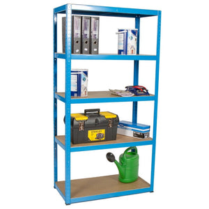 RackZone Value Shelving 1780h x 900w x 450d, blue, 5 bay, with assorted items displayed.