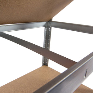 Close-up of RackZone Value Shelving 5 Level Galvanised Frame, Particle Board.