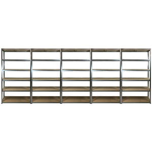 Six RackZone Value Shelving 5 Bay units, 175kg UDL, empty and aligned.