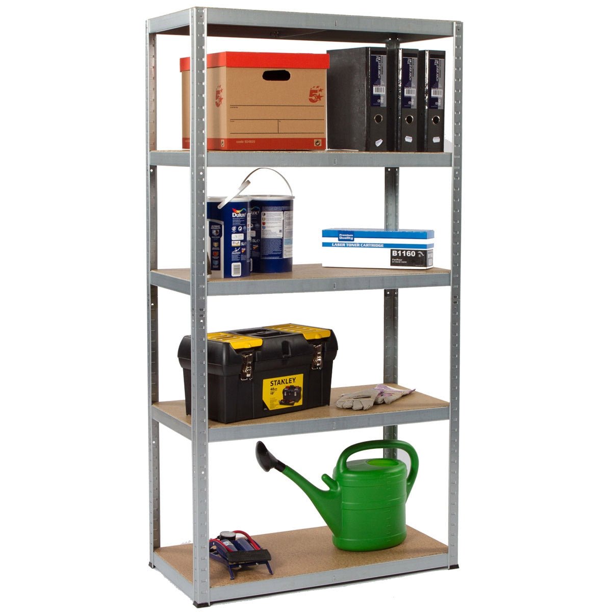 RackZone Value Shelving 1780h stores files, boxes, tools, paint cans, and more.