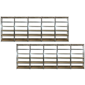 Two RackZone Value Shelving units 1780h x 900w x 450d, 5 shelves each, side by side.