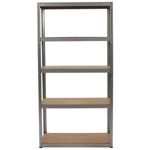 RackZone Value Shelving, 5 wooden shelves, front view, 1780h x 900w x 450d.
