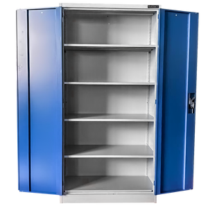 RackZone Two Door Storage Cabinet, 1830H x 914W x 457D, five adjustable shelves.