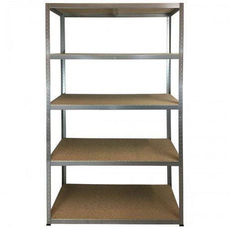 RackZone Value Shelving, 5-tier galvanised storage, 1960h x1200w x500d, front view.