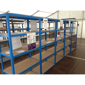 RackZone Value Shelving 5 Bay, blue steel, garage storage, 265kg per shelf.