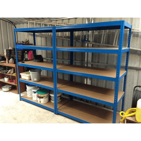 RackZone Value Shelving 5 Bay, 1780h x 1200w x 600d, blue, ideal for garage storage.