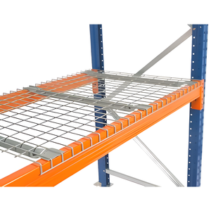 RackZone Wire Mesh Decking 1350w x 1100d for pallet racking, orange/blue frame.