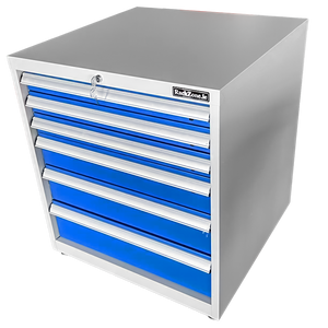 RackZone Industrial Cabinet: 6 blue drawers, top drawer lock, 800Hx710Wx700D.