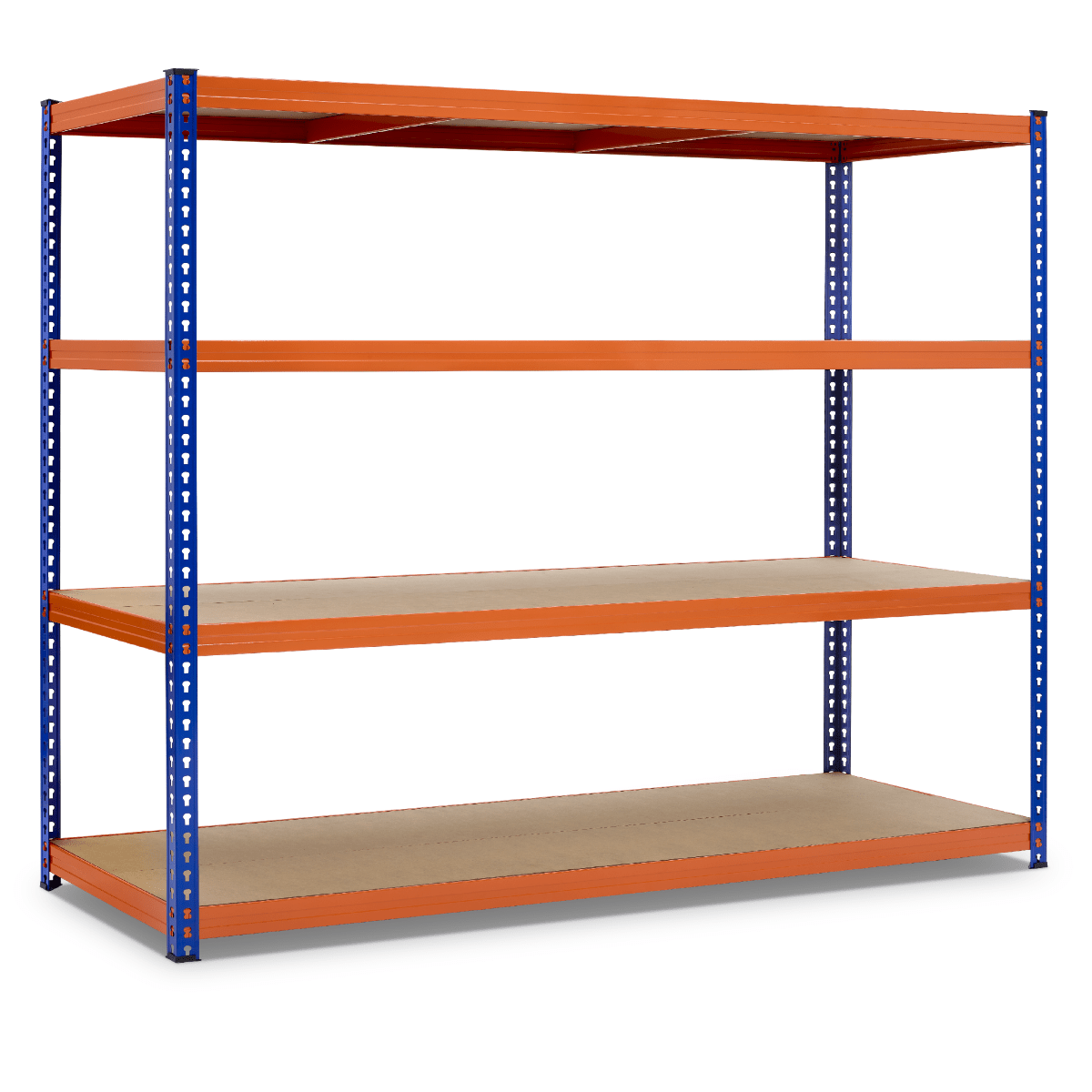 RackZone Value Shelving, 4-tier, 1800x1800x600mm, 350kg UDL, Orange/Blue.