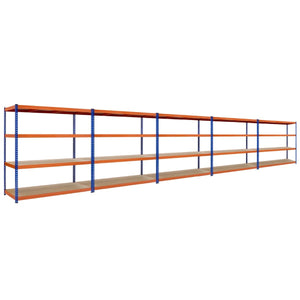 RackZone Value Shelving 1900h x1800w, 4 Levels, Orange/Blue – 5 Bay Offer.