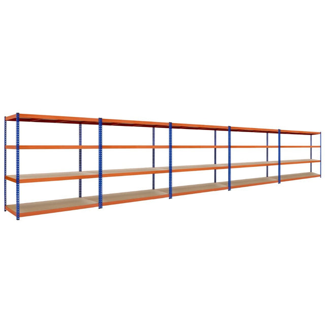 RackZone Value Shelving 1900h x1800w, 4 Levels, Orange/Blue – 5 Bay Offer.