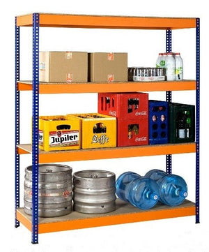 RackZone Value Shelving stores boxes, crates, kegs & water bottles—5 Bay Offer.