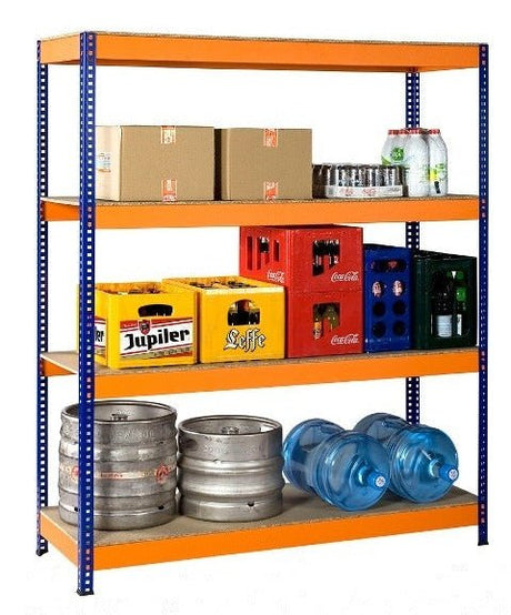 RackZone Value Shelving stores boxes, crates, kegs & water bottles—5 Bay Offer.