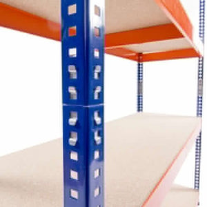 RackZone Value Shelving 1900h with orange beams, blue supports, 5 bay offer.
