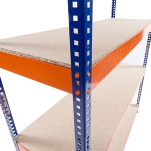 RackZone Value Shelving 4 Level, Orange/Blue, 10 Bay—1900h x 1800w x 600d.