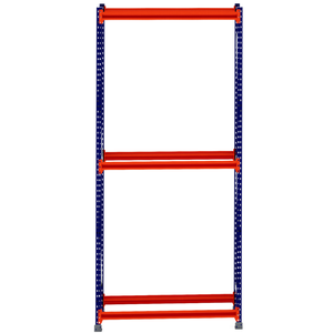 RackZone Tyre Racking 400mm Starter with 3 orange shelves and blue supports.