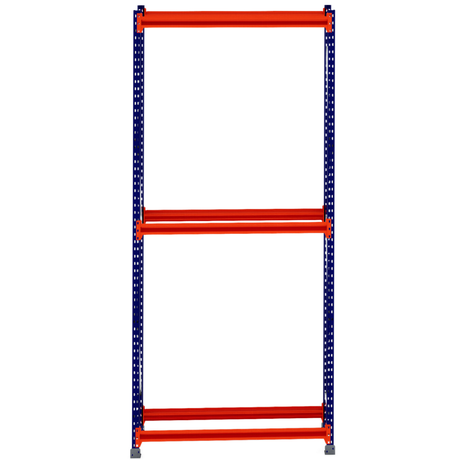 RackZone Tyre Racking 400mm Starter with 3 orange shelves and blue supports.