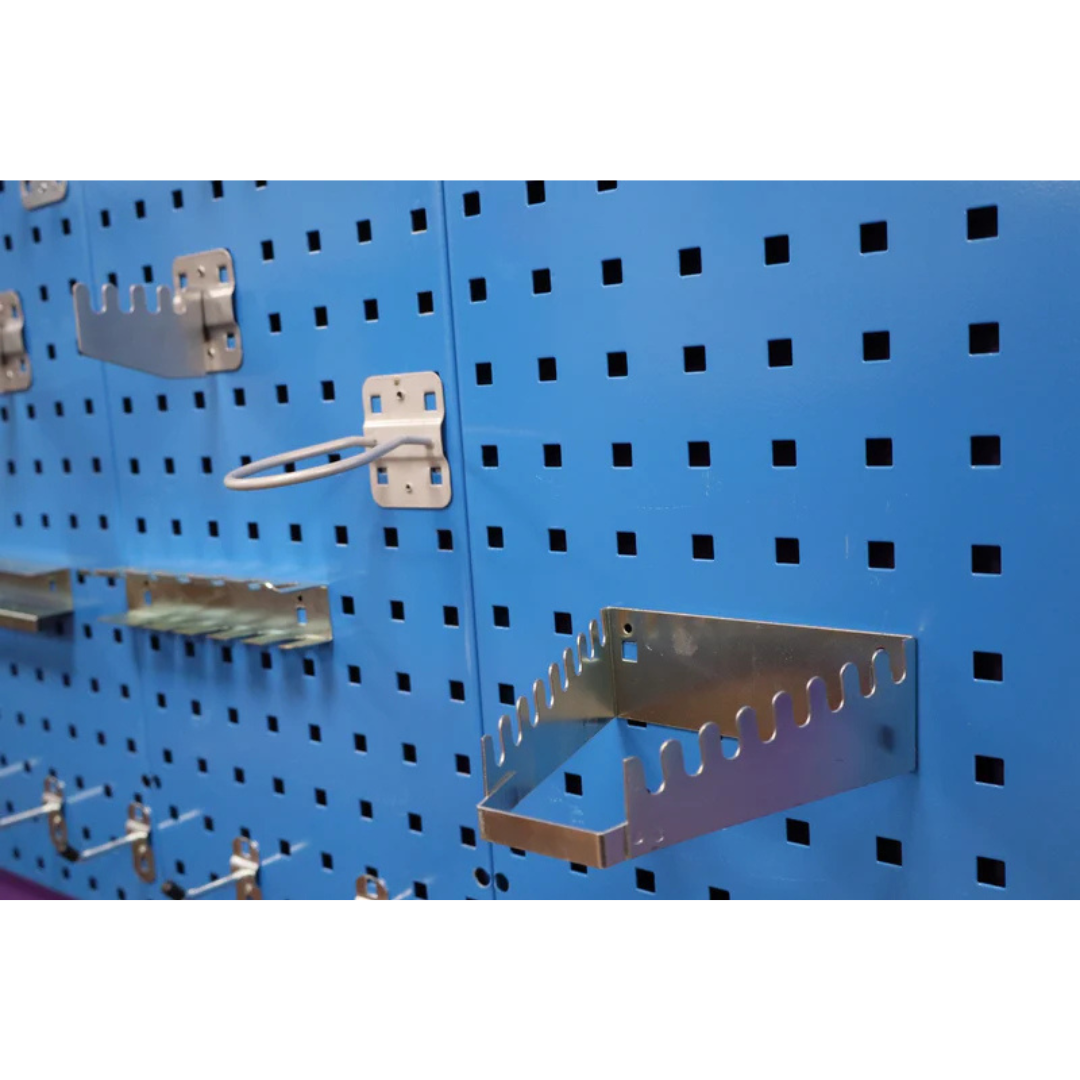 RackZone Wall-Zone Organiser 900x900mm with 28 hooks for garage storage.