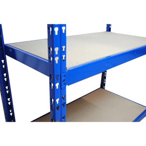 RackZone Value Shelving 2200h all blue starter, shown close up.