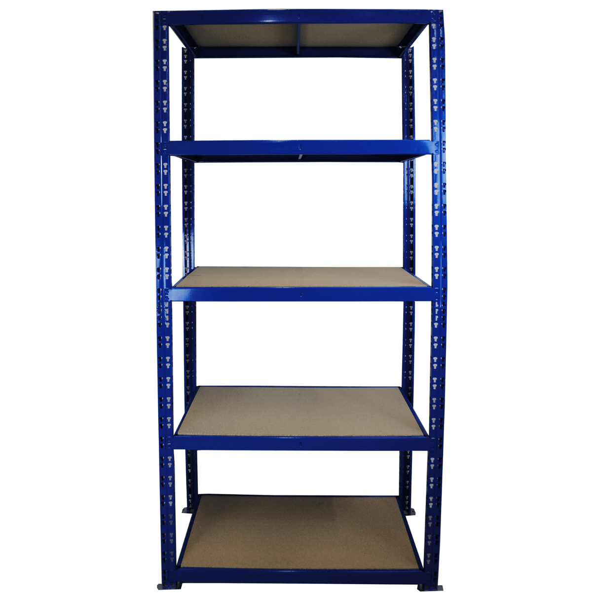 RackZone Value Shelving, 5 Level, All Blue, 2200h x 1000w x 500d, front view.