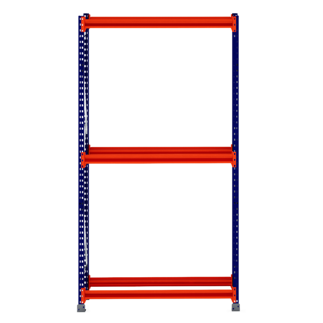 RackZone Tyre Racking 400mm Depth – Starter with orange beams and blue frame.