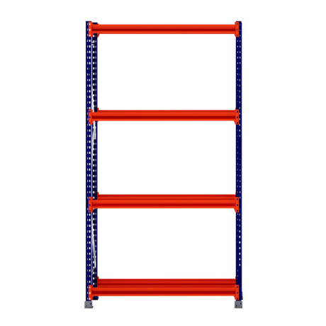 RackZone Tyre Racking Starter, 400mm deep, with 4 orange shelves and blue supports.