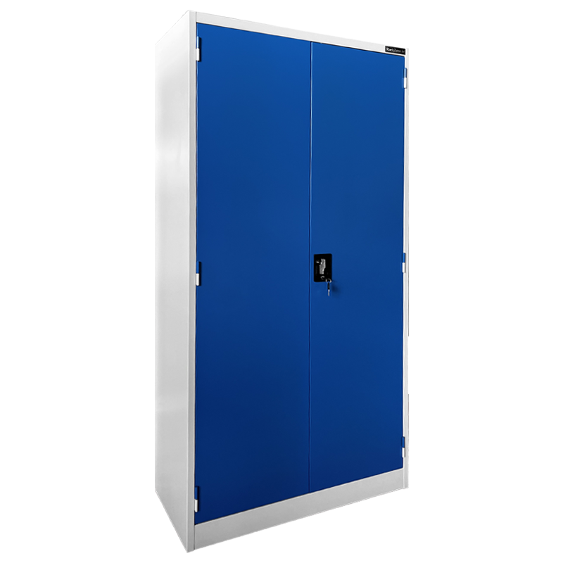 RackZone Two Door Storage Cabinet with blue locking doors and adjustable shelves.