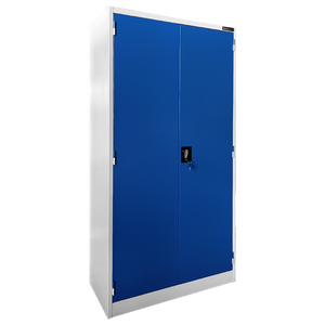 RackZone Two Door Storage Cabinet with blue locking doors and adjustable shelves.
