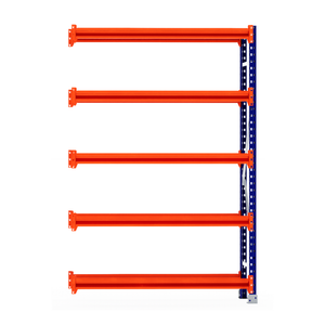 Five orange beams on a blue RackZone Tyre Racking Extender form shelving.