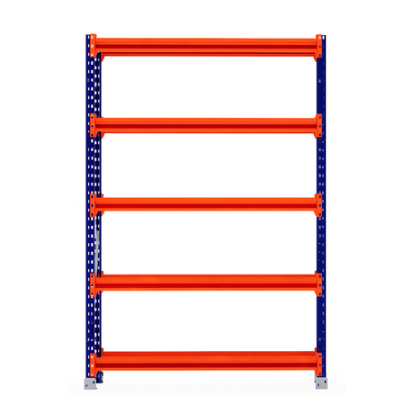 RackZone Tyre Racking 400mm Depth - Starter, blue frame & orange shelves.