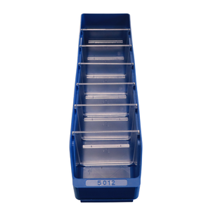Standard Shelf Bin ST5012 by RackZone, blue with clear dividers, 500x120x95mm.